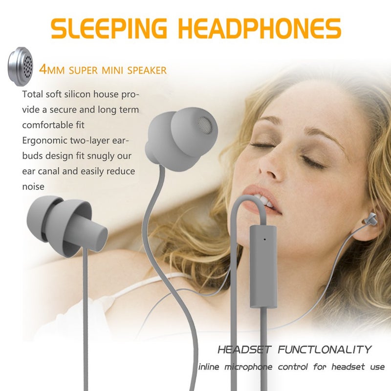 MAXROCK (TM Unique Total Soft Silicon Sleeping Headphones Earplugs Earbuds with Mic for Cellphones,Tablets and 3.5 mm Jack Plug (Grey) - Image 2